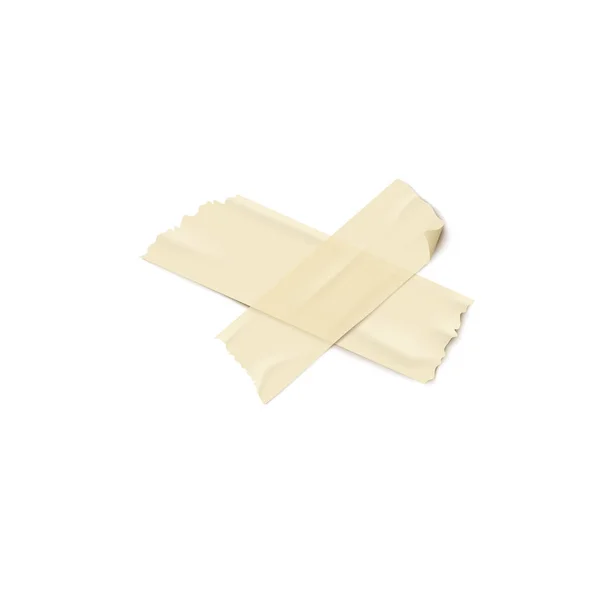Geel beige masking tape stukken in kruisvorm, kleverige stroken van duct lijm met oude papier textuur — Stockvector