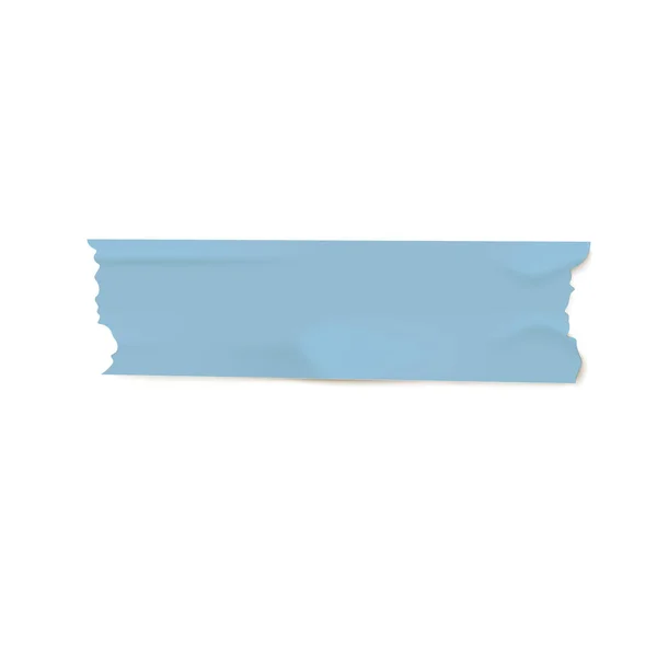 Potongan pita washi perekat biru dengan pinggiran robek, garis saluran lengket dengan tekstur kertas berkerut yang realistis - Stok Vektor
