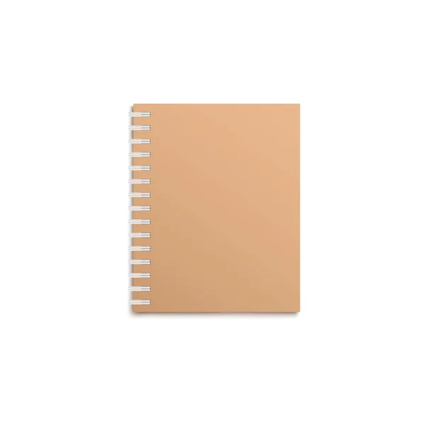 Brown Notebook realistiska utkast med tomt omslag, tom bok med spiral gränsen och hantverk papper inbunden — Stock vektor