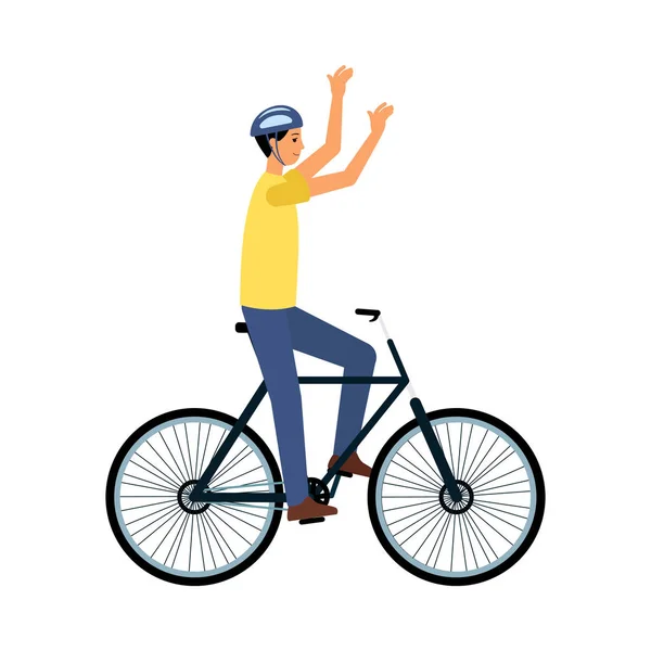 Человек велосипедист езда на велосипеде или финиш гонки плоский вектор Иллюстрация изолированы . — стоковый вектор