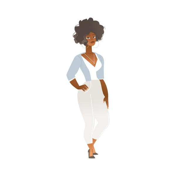 Eine stylische schwarzafrikanisch-amerikanische Frau steht. — Stockvektor