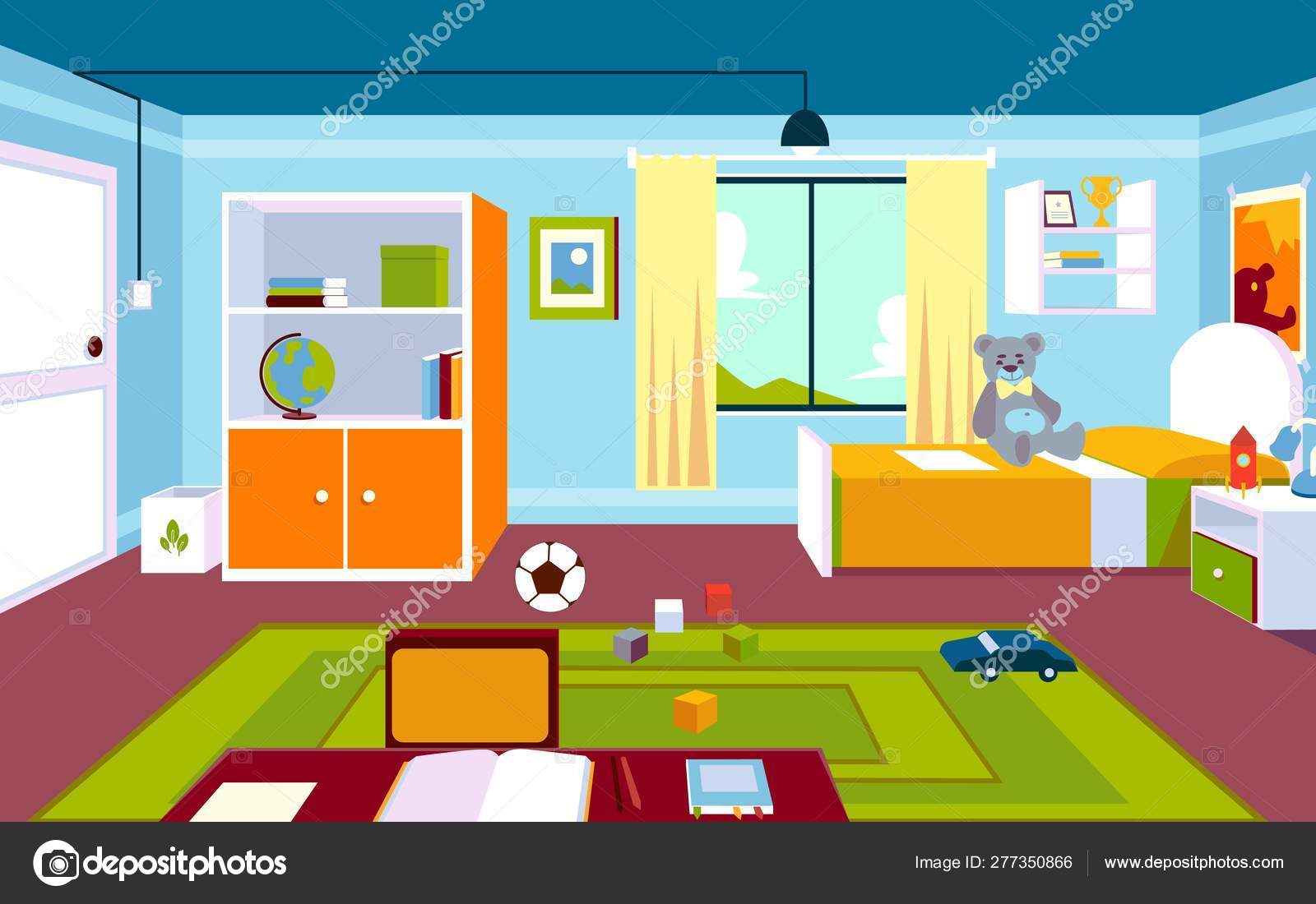 Interior of the kids room in the home in a cartoon style. Stock Vector ...