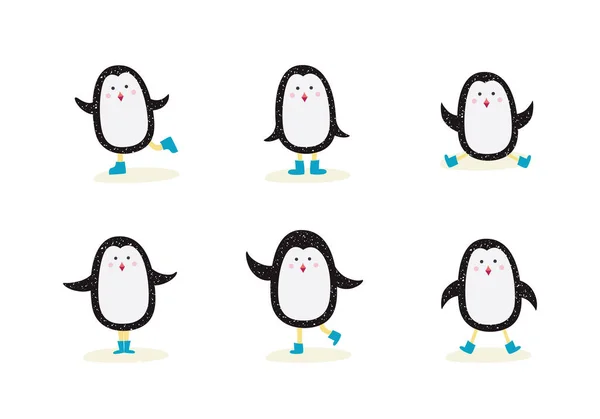 かわいい漫画ペンギン孤立した図面セット — ストックベクタ