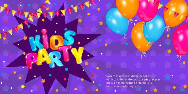 Festa per bambini - disegno banner invito viola con carattere divertente — Vettoriale Stock