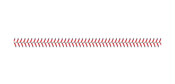 Бейсбольний та софтбольний мереживний шов ізольований на білому тлі, пряма лінія спортивного кулькового шва з синіми та червоними швами — стоковий вектор