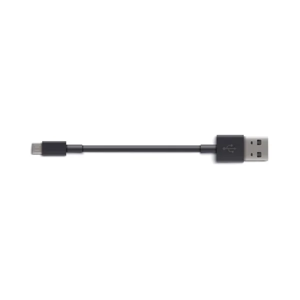 Cable USB corto negro con enchufe tipo A y B aislado sobre fondo blanco — Vector de stock