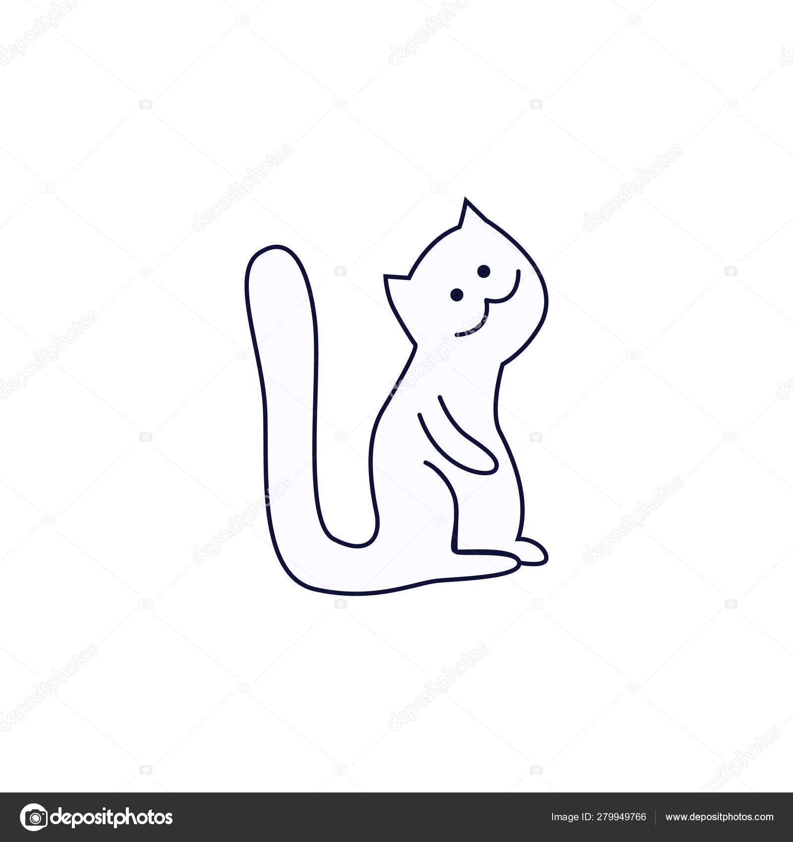 An Angry Cat Sitting On A White Background Outline Sketch Drawing