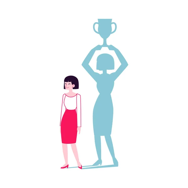 Woman with a shadow of winner holding the cup flat vector illustration isolated. — Stock Vector