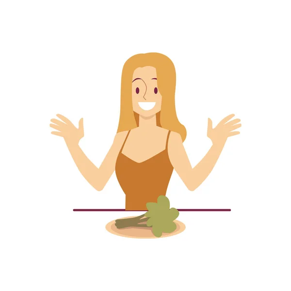 Щаслива жінка на дієті з броколі плоскою Векторні ілюстрації ізольовані на білому . — стоковий вектор