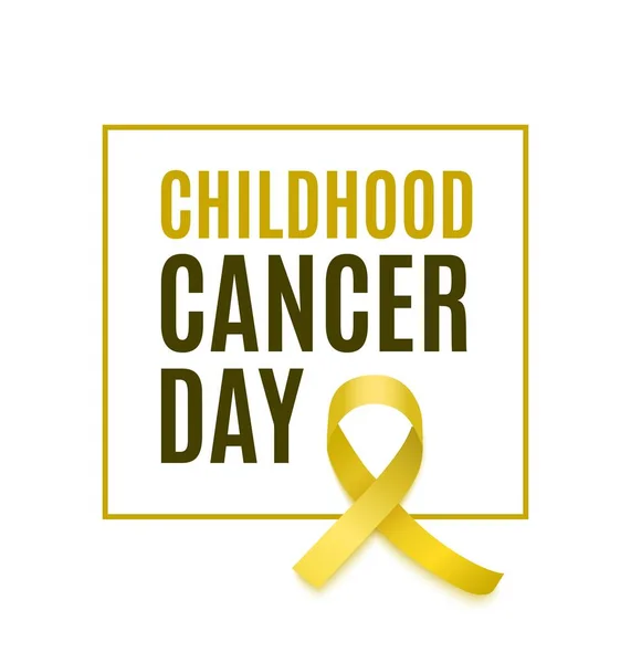 Banner de día de cáncer infantil con cinta rizada amarilla y marco estilo realista — Archivo Imágenes Vectoriales