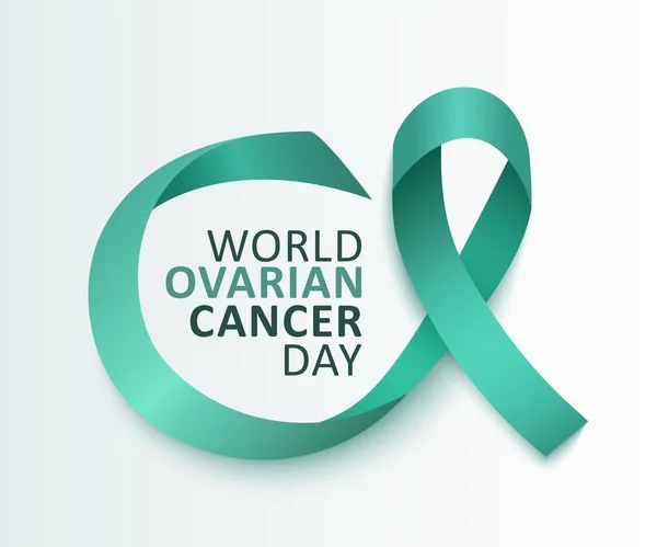 Conocimiento del cáncer de ovario con ilustración de vectores de cinta de color verde en el fondo . — Archivo Imágenes Vectoriales