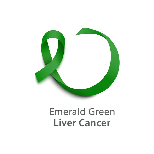 Realista 3d ondulado esmeralda verde cinta de satén icono de cáncer de hígado símbolo . — Archivo Imágenes Vectoriales