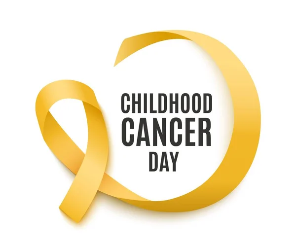 Banner de día para el cáncer infantil con cinta rizada amarilla y estilo realista de texto — Archivo Imágenes Vectoriales