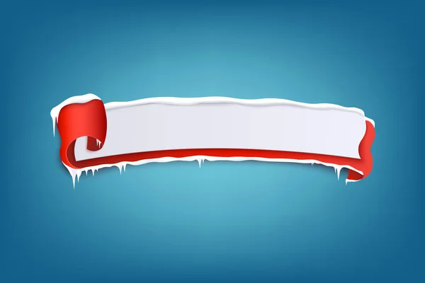 Banner vermelho de inverno gelado horizontal com neve e borda ondulada ilustração vetorial 3d . — Vetor de Stock