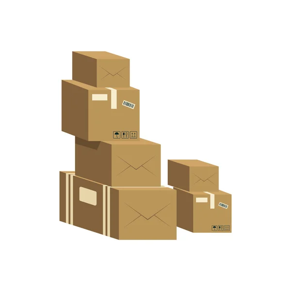 Una pila de cajas de cartón marrón cerradas . — Vector de stock