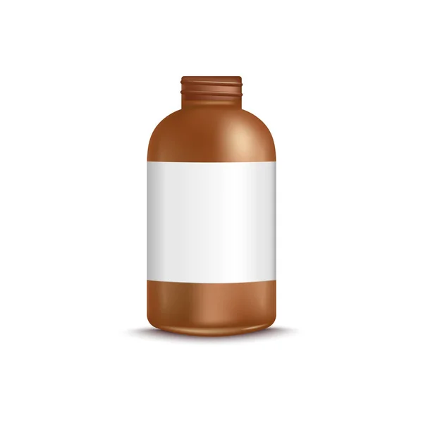 3d marrone bottiglia scoperta con etichetta vuota stile realistico — Vettoriale Stock