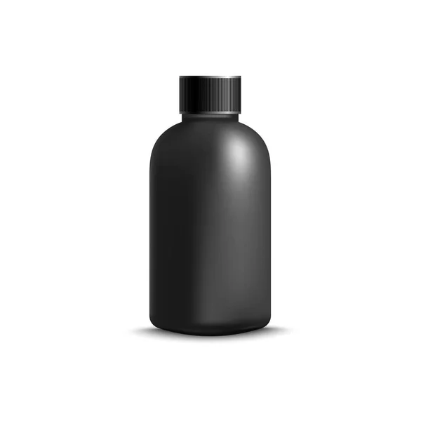 Schwarze Kosmetikflasche ohne Etikett - realistische Attrappe isoliert auf weißem Hintergrund. — Stockvektor