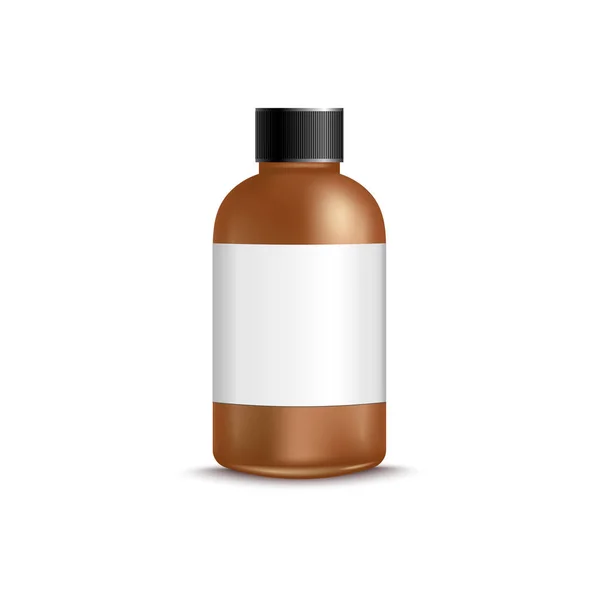 Flacon brun 3d avec capuchon et étiquette vierge style réaliste — Image vectorielle