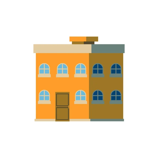 Amarelo de dois andares, casa de dois andares com telhado plano em estilo cartoon . — Vetor de Stock