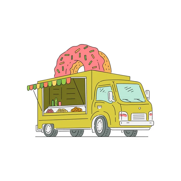 街头快餐卡车与甜甜圈和糖果. — 图库矢量图片