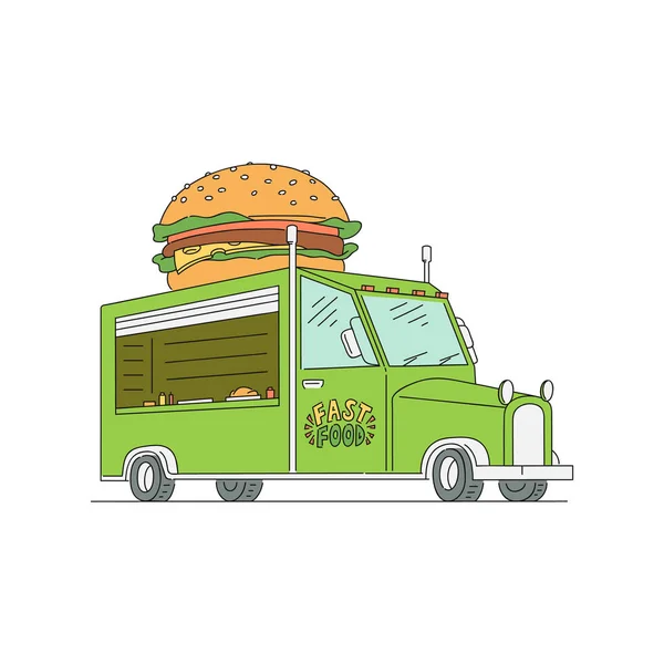 Rua fast food hambúrguer caminhão, veículo, van — Vetor de Stock