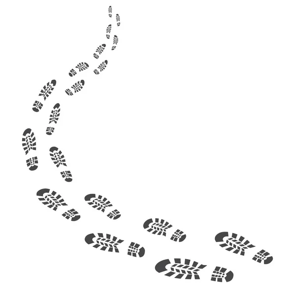 Řetěz stop na siluetě člověka, otisk boty. — Stockový vektor