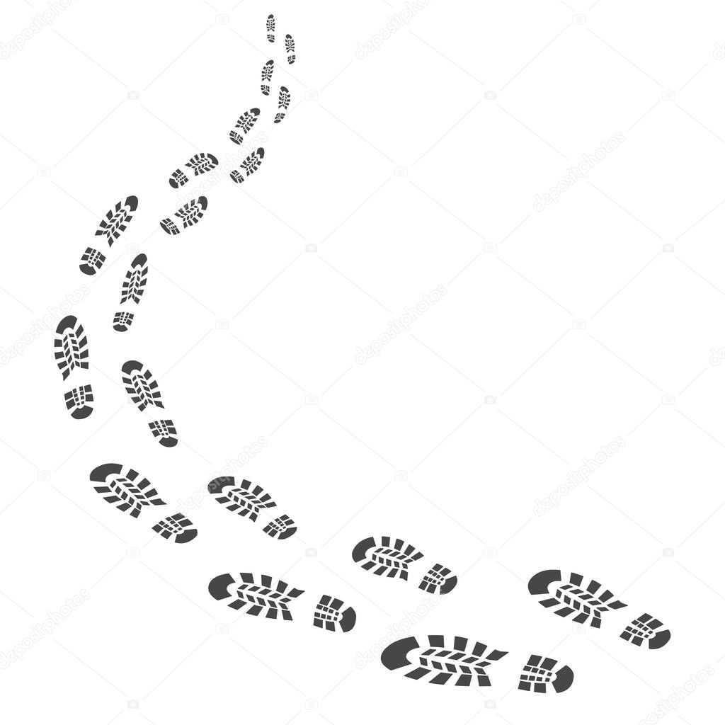 Chain of human silhouette footprints, shoe imprint.
