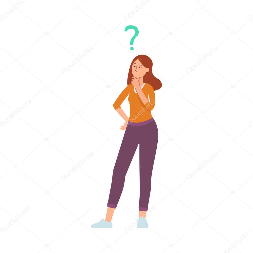 Vectotr cartoon young adult girl thinking icon