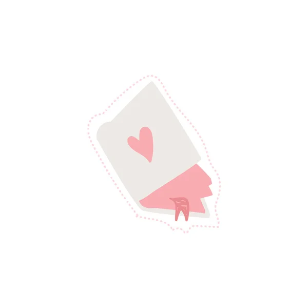 Icône ou autocollant d'un joli journal rose ou d'un livre avec un cœur . — Image vectorielle