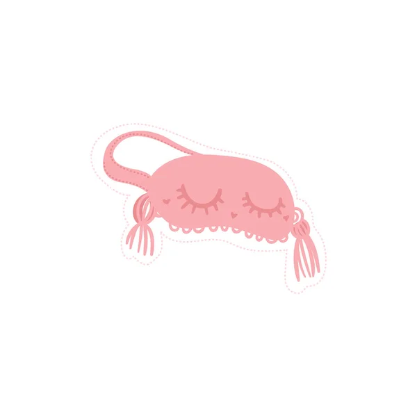 Mode sticker van een schattig roze slapende masker met gesloten ogen en wimpers. — Stockvector