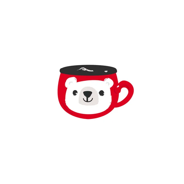 Copo vermelho com rosto bonito de urso polar plano desenho animado vetor ilustração isolado . — Vetor de Stock