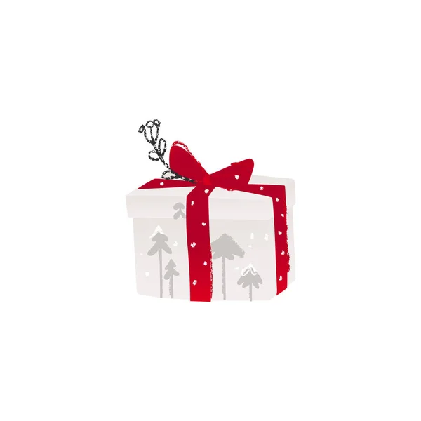 Icona di scatola regalo bianca con fiocco rosso piatto illustrazione vettoriale isolato su bianco . — Vettoriale Stock