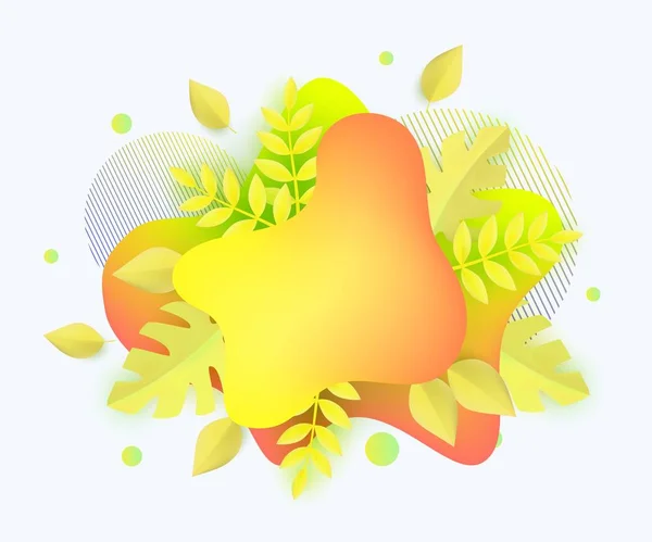 落ちる金の黄色の葉と抽象的なブロブ形状を持つ空白の秋のバナーテンプレートデザイン — ストックベクタ