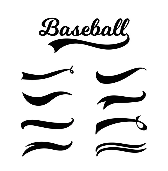 Juego de letras y tipografía de béisbol con colección swoosh vintage — Vector de stock