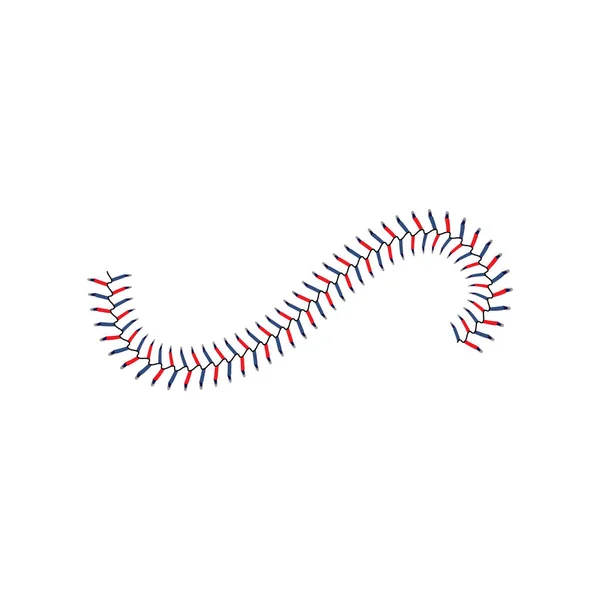 Ligne de vague de dentelle de point de baseball isolée sur fond blanc, lacets bleus et rouges réalistes pour softball en cuir blanc — Image vectorielle