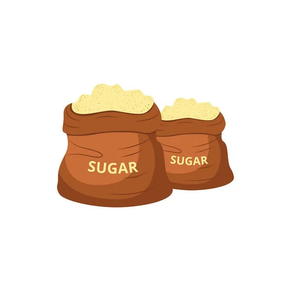 Kahverengi jüt şeker torbaları tatlı sarı toz ile dolu — Stok Vektör