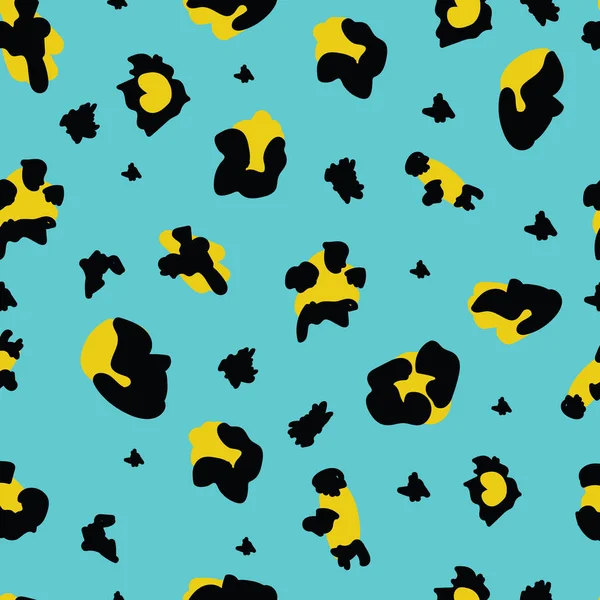 Luipaard print naadloze patroon, kleurrijke Teal en gele achtergrond voor wilde Safari dier thema ontwerp — Stockvector
