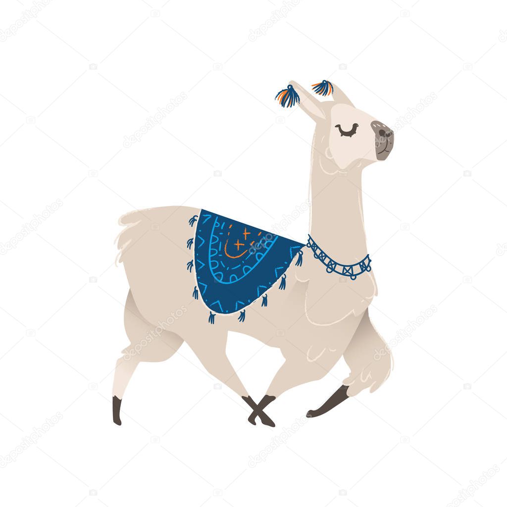 Llama or alpaca for cards and invitations flat cartoon vector illustration isolated.