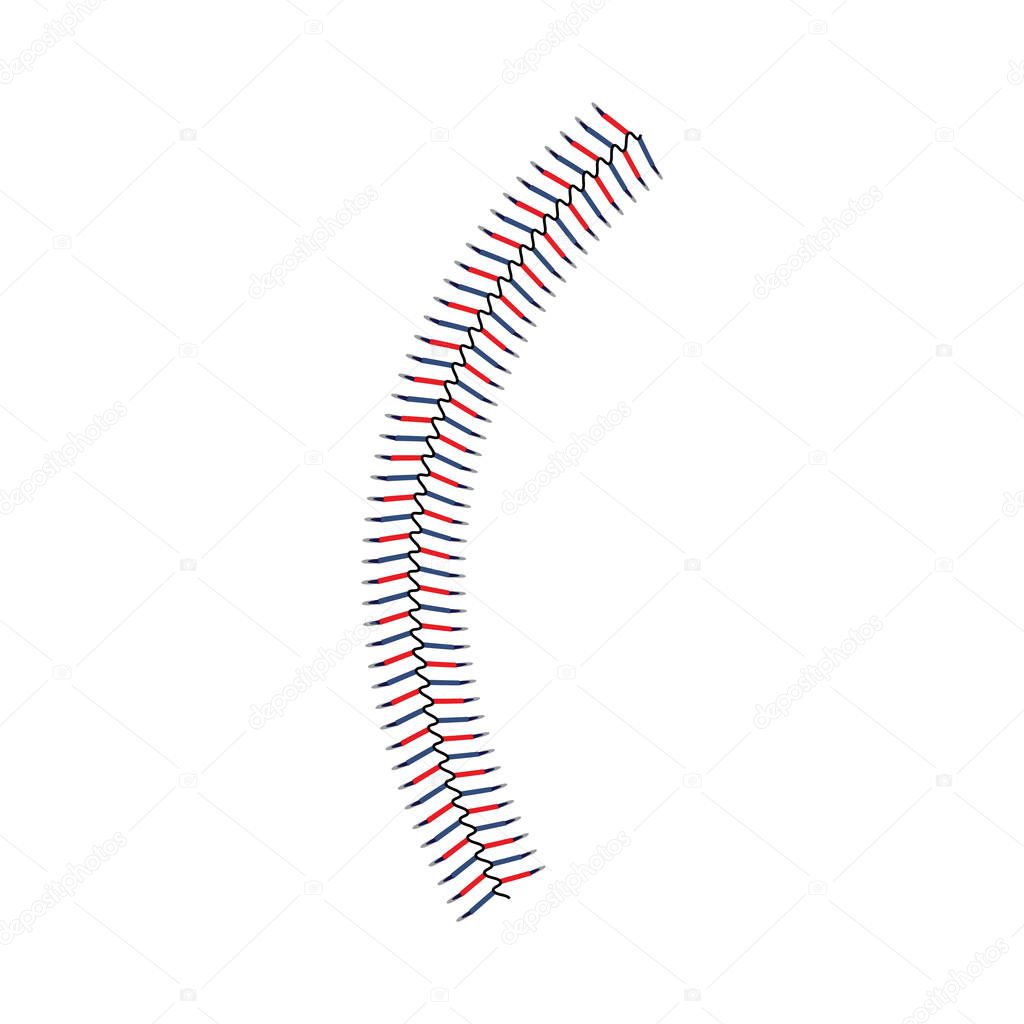 Baseball isolated lace stitch line curve on white background