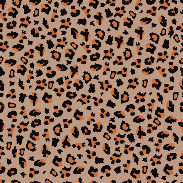 オレンジと黒の斑点を持つ茶色の背景にシームレスなヒョウのプリントパターン — ストックベクタ