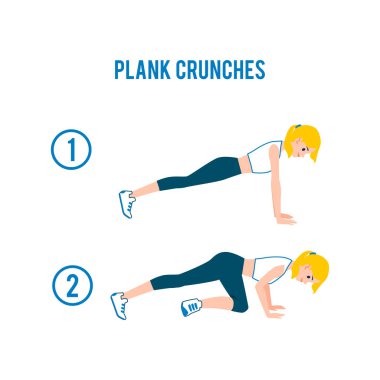 Plank crunches - abs ve çekirdek egzersiz için fitness egzersiz adımları