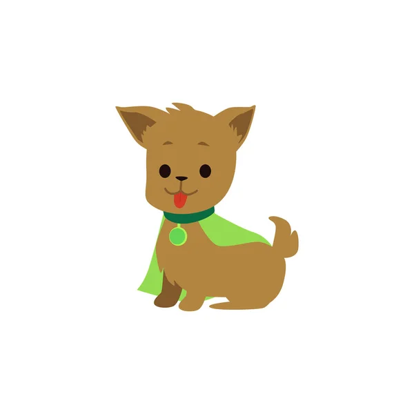 Superhéros chiot et chien mignon et drôle dans une cape verte . — Image vectorielle