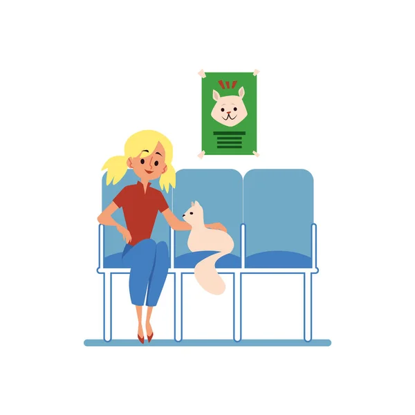 Bir veteriner kliniğinde evcil kedi ile Kadın düz vektör illüstrasyon izole. — Stok Vektör