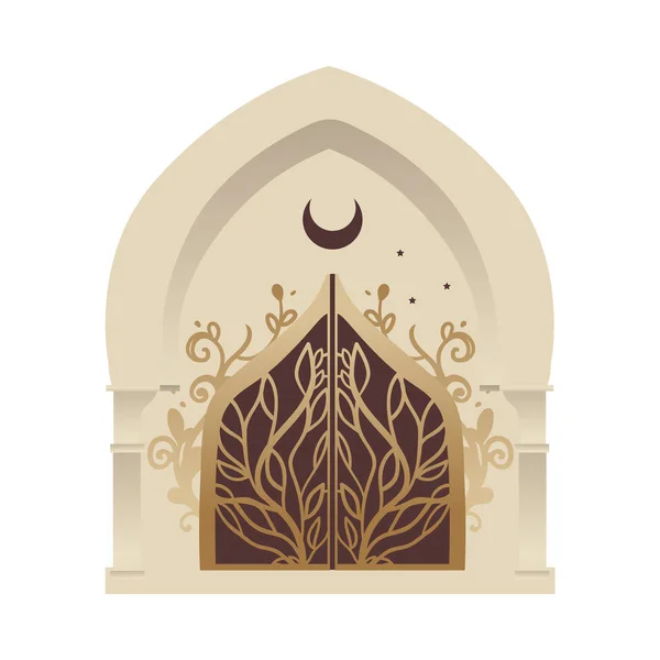 Porte d'entrée du minaret ou de la mosquée avec une illustration vectorielle en treillis forgé isolé . — Image vectorielle