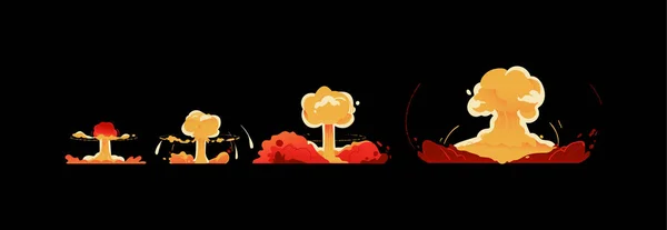 Explosions de bombes nuages de champignons ensemble d'illustrations de dessins animés dessinés à la main isolés . — Image vectorielle