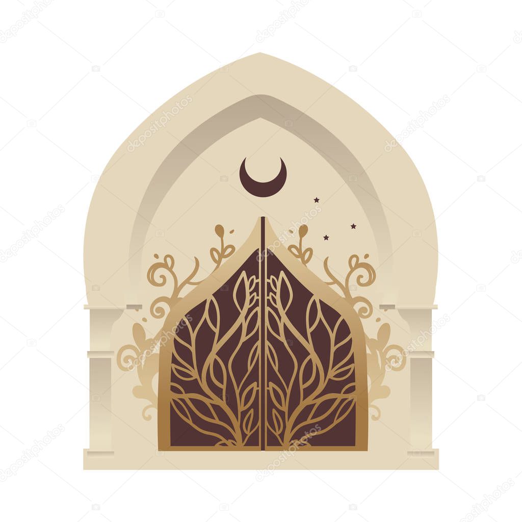 Minaret or mosque entrance gate with a forged lattice vector illustration isolated.