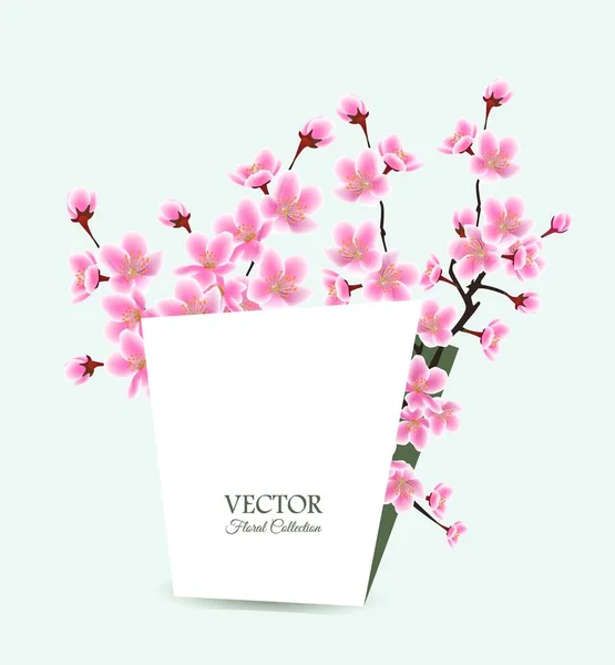 Sakura szablon karty drzewo-kwiatowy wiosna zaproszenie ślubne lub karty okolicznościowe — Wektor stockowy