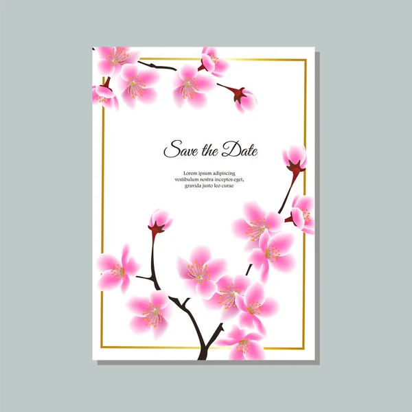 Сохранить открытку даты или приглашение на свадьбу с векторной иллюстрацией цветов сакуры . — стоковый вектор