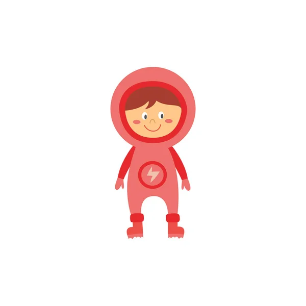 Kid astronauta em traje de espaço rosa, personagem bonito da menina dos desenhos animados sorrindo e de pé em plena astronomia ciência explorador uniforme —  Vetores de Stock