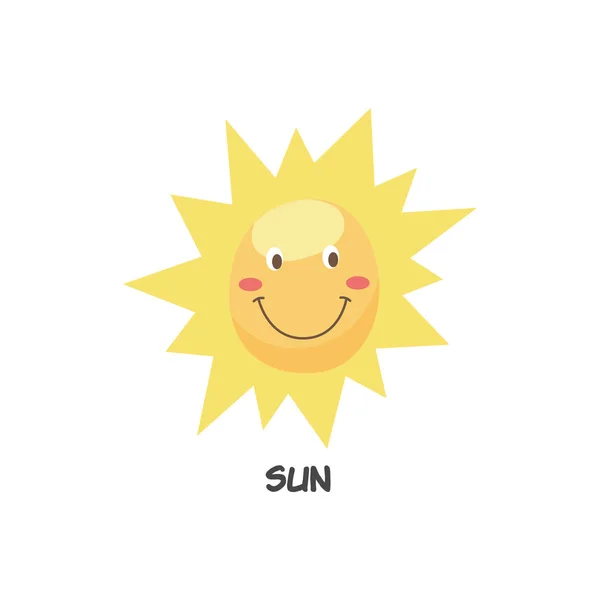 Χαριτωμένο ευτυχισμένο χαμογελαστός σύμβολο ήλιο επίπεδη κινούμενα σχέδια διανυσματικό εικονίδιο εικόνα απομονωμένη. — Διανυσματικό Αρχείο